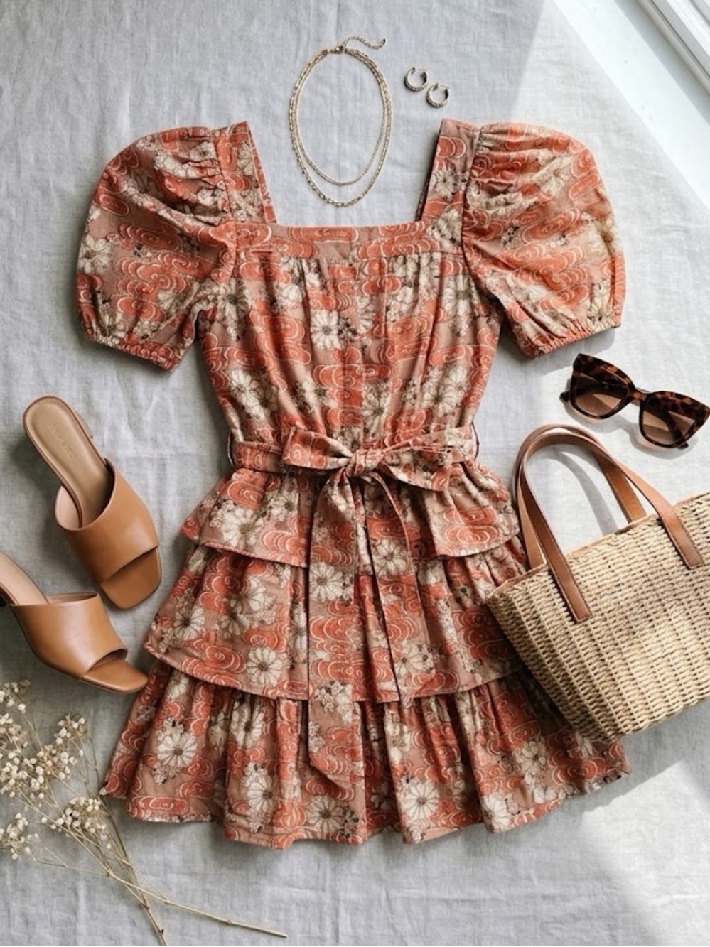Ulla Johnson Coral Floral Tie-Waist Mini Dress